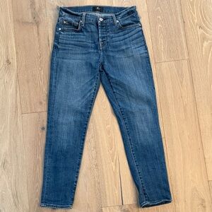 7 For All Mankind Medium Blue Denim Jeans with Contrast Stitching
